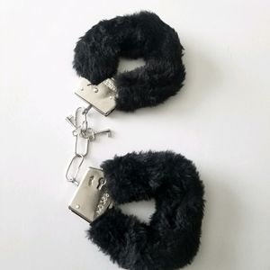 Black Furry Handcuffs with Keys
